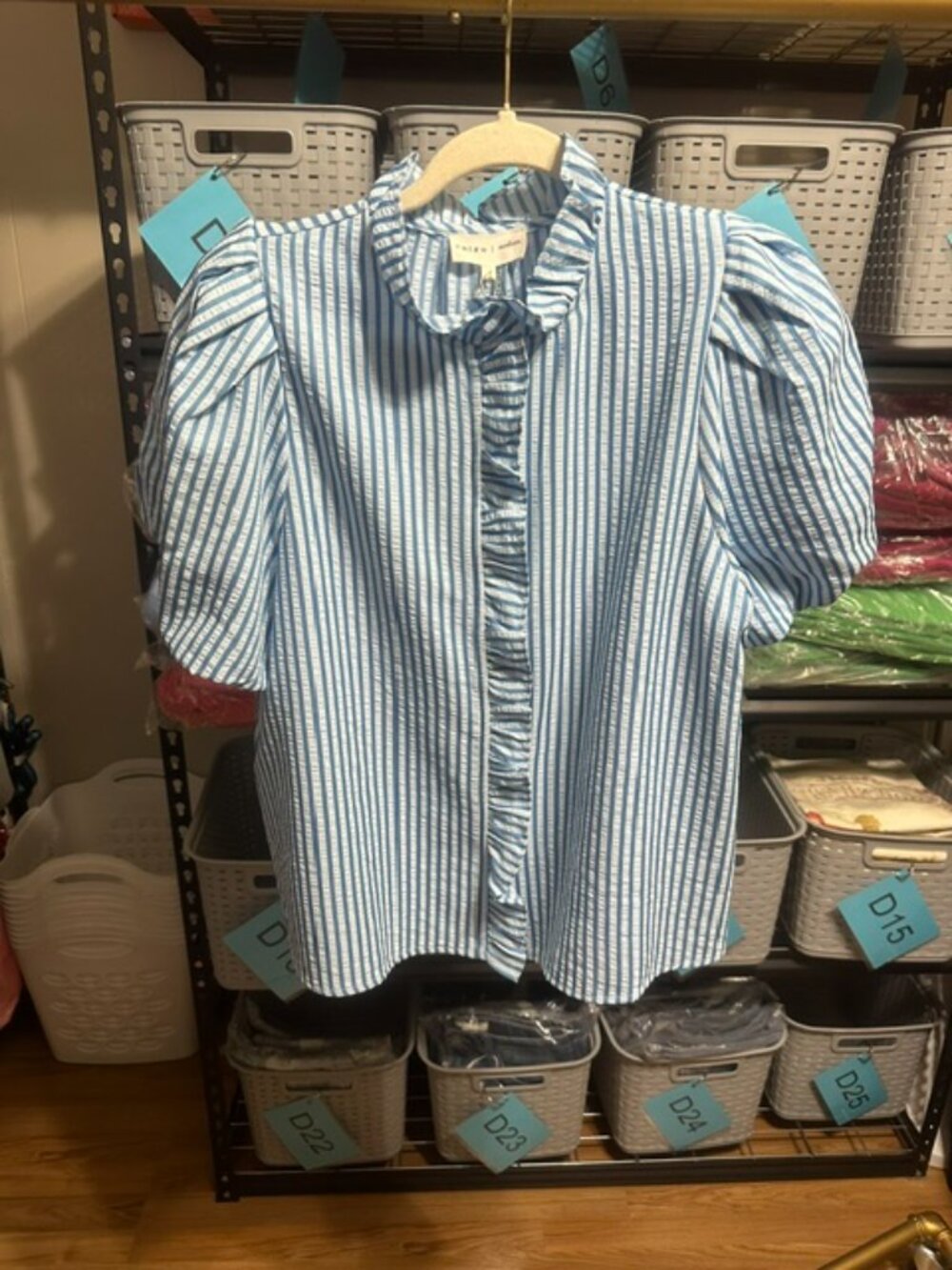 entro striped ruffle trim top - blue - Picture 7 of 8